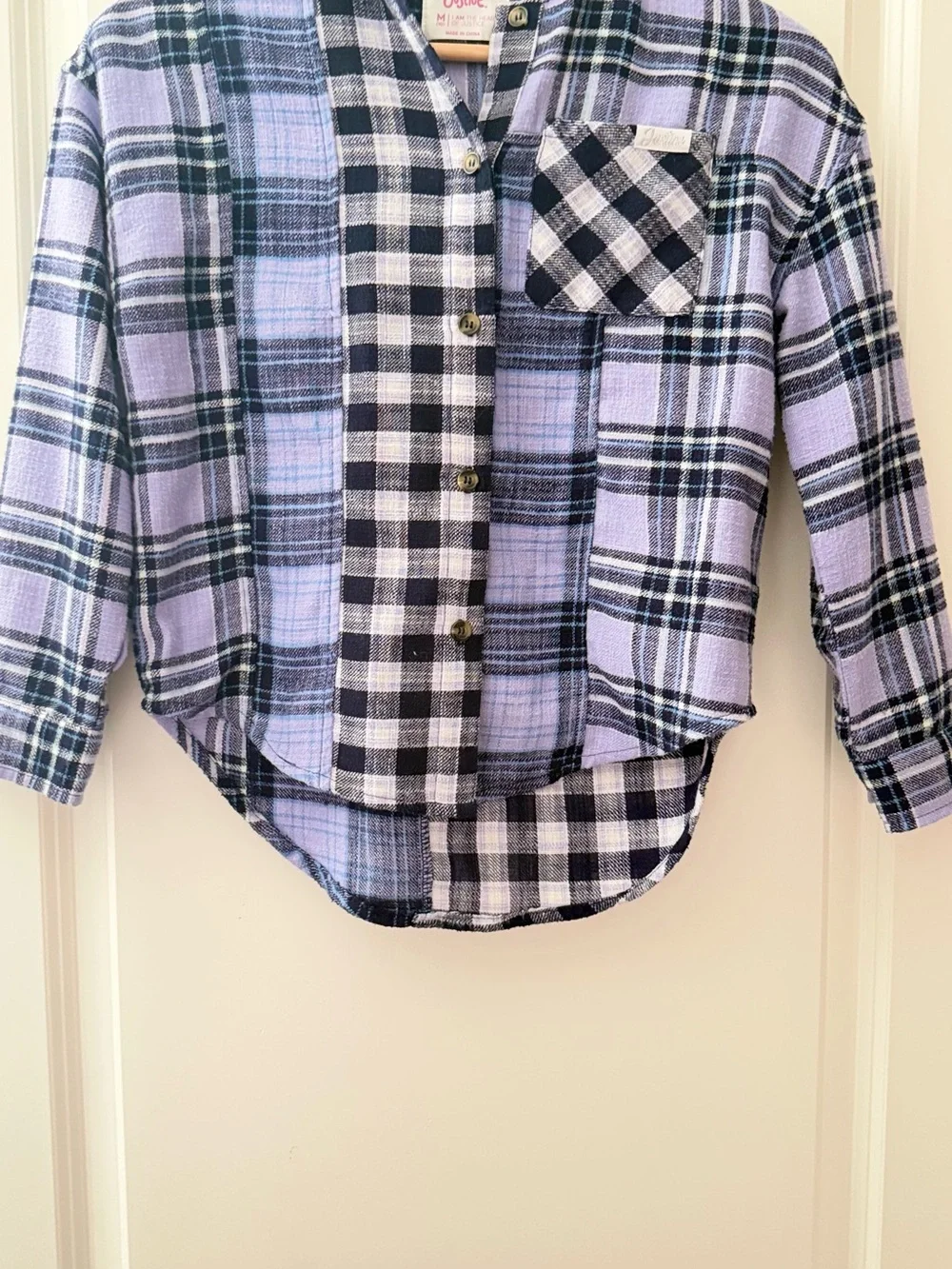 Blue purple black and white hooded sleeve shirt medium